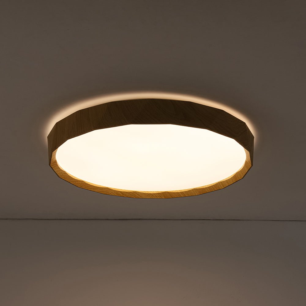 Geometric Wood Style Dimmable LED Flush Mount Light