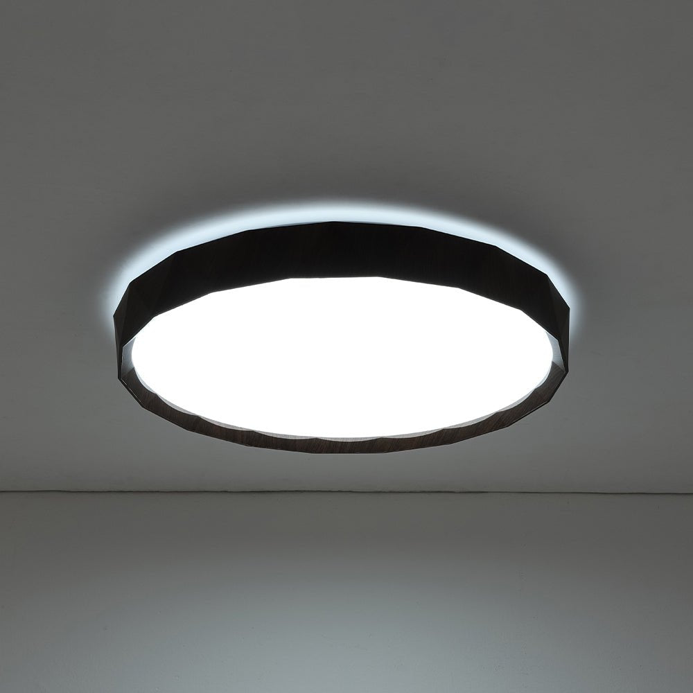Geometric Wood Style Dimmable LED Flush Mount Light