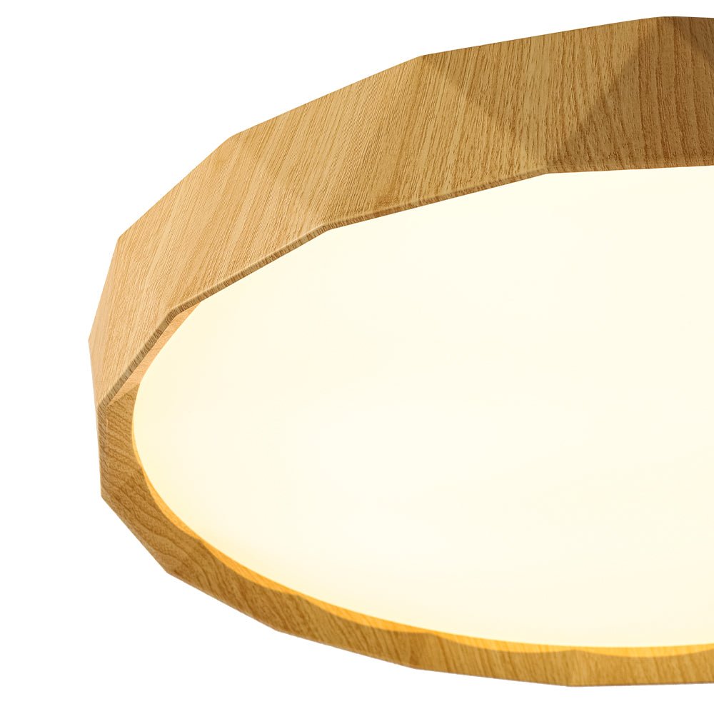 Geometric Wood Style Dimmable LED Flush Mount Light