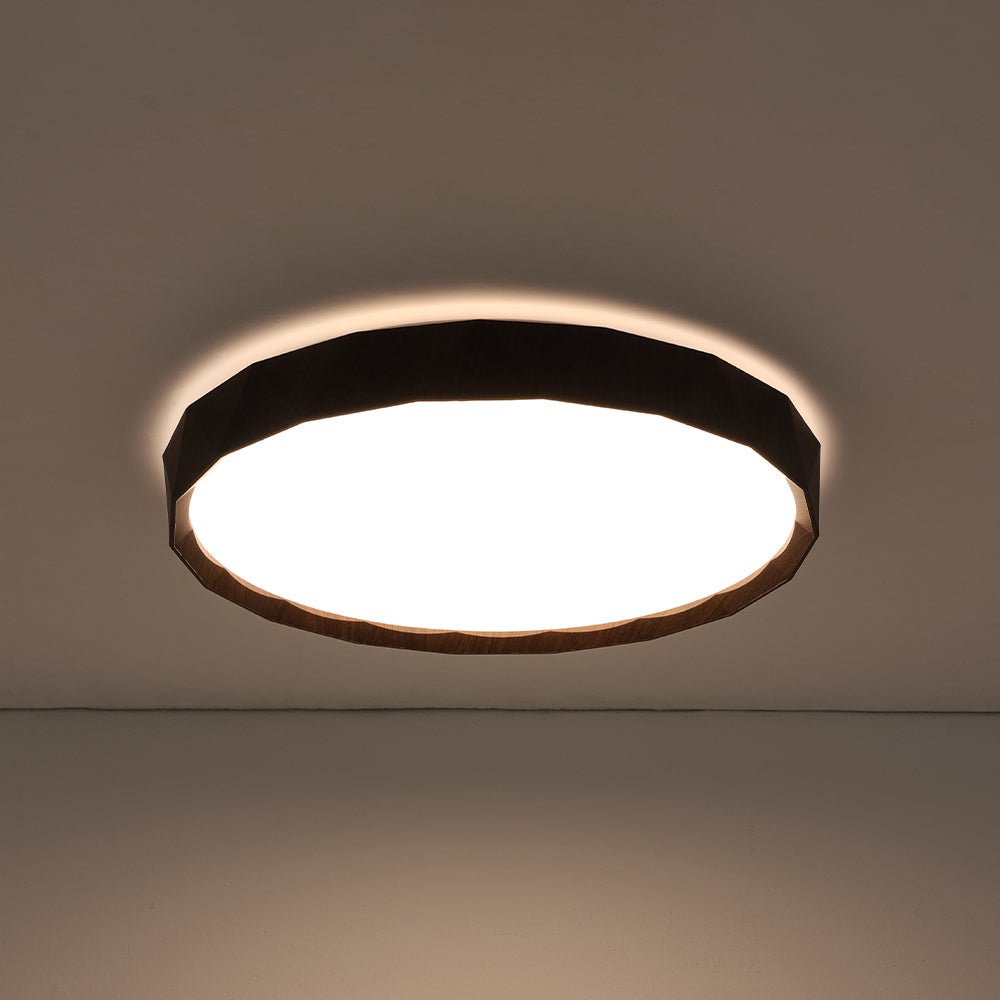 Geometric Wood Style Dimmable LED Flush Mount Light