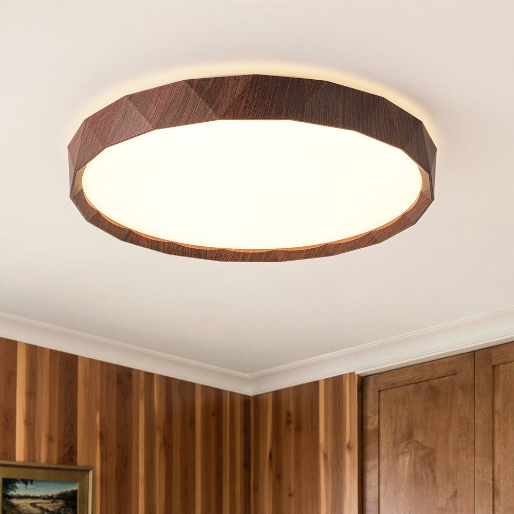 Geometric Wood Style Dimmable LED Flush Mount Light