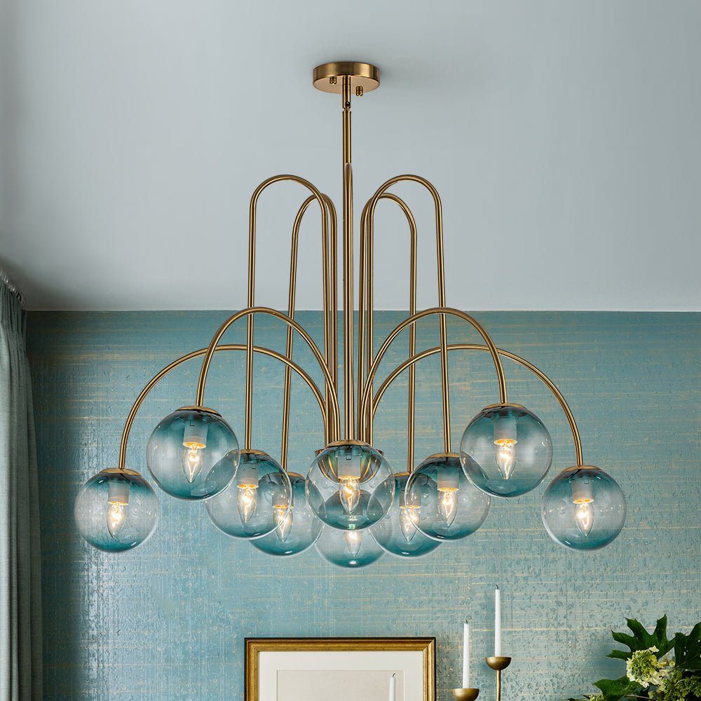 (OpenBox) Glam 10-Light Blue Glass Globe Bubble Chandelier