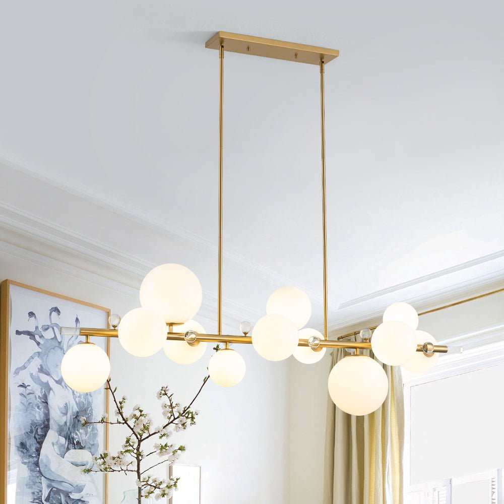 Glam 12-Light Shine Opal Glass Globe Linear Island Chandelier