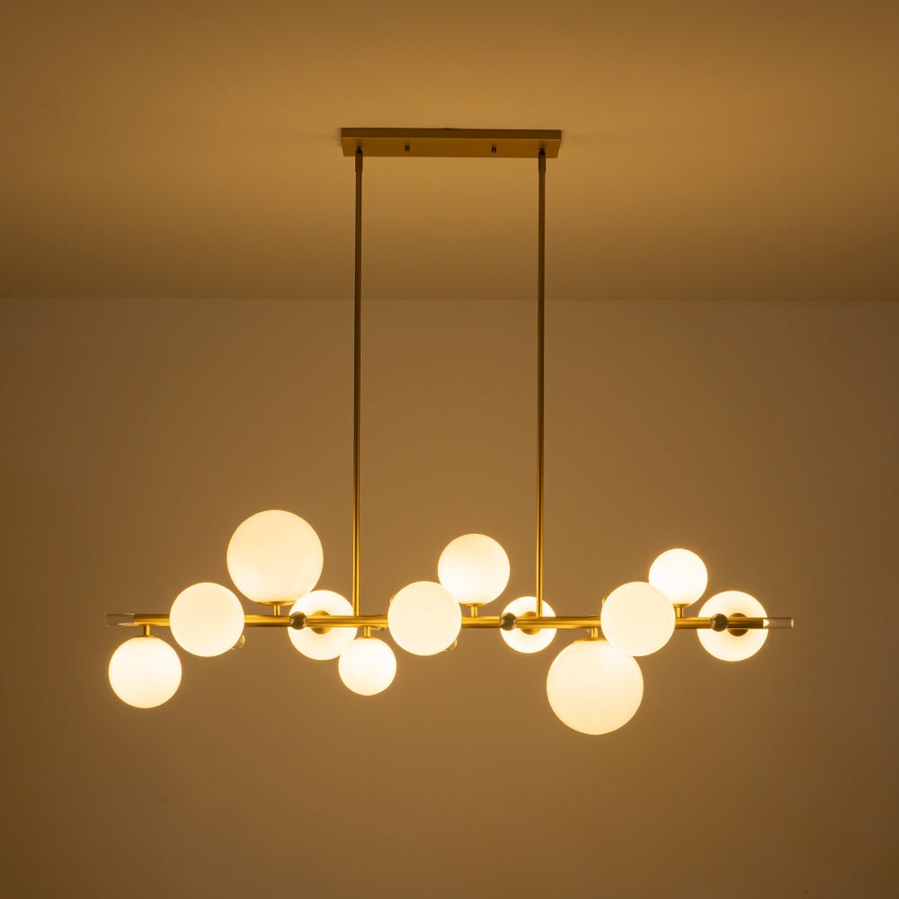Glam 12-Light Shine Opal Glass Globe Linear Island Chandelier
