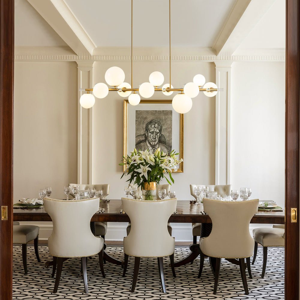 Glam 12-Light Shine Opal Glass Globe Linear Island Chandelier