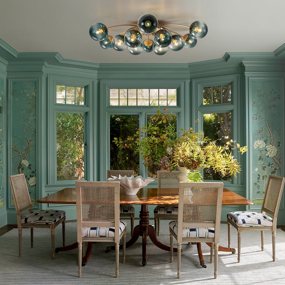Glam Bloom 12-Light Blue Glass Bubble Semi Flush Chandelier