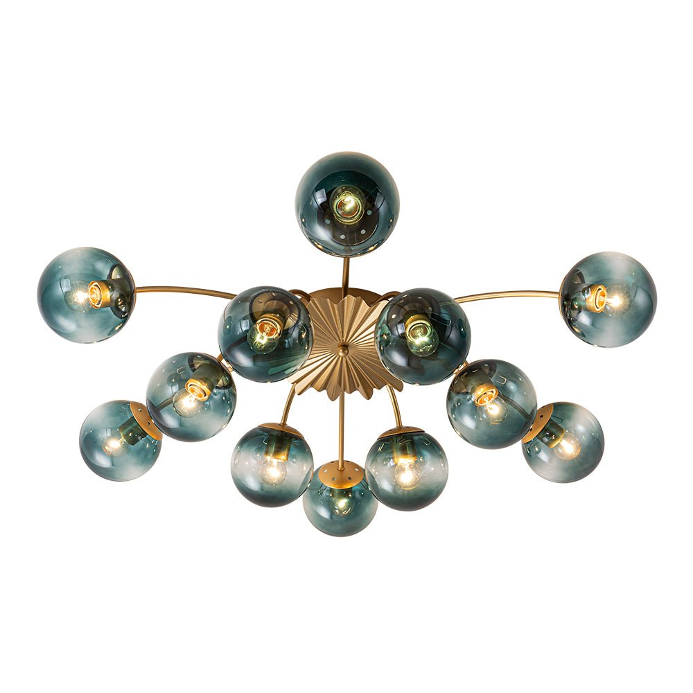 Glam Bloom 12-Light Blue Glass Bubble Semi Flush Chandelier