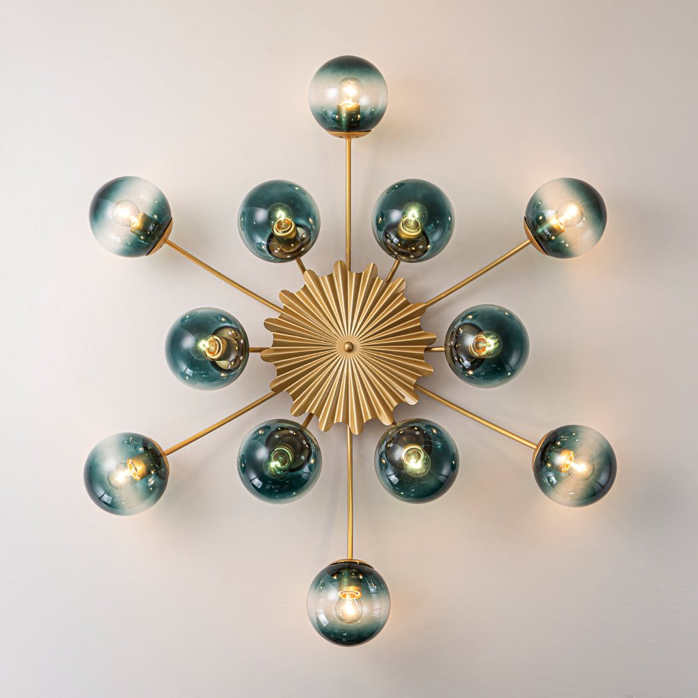 Glam Bloom 12-Light Blue Glass Bubble Semi Flush Chandelier