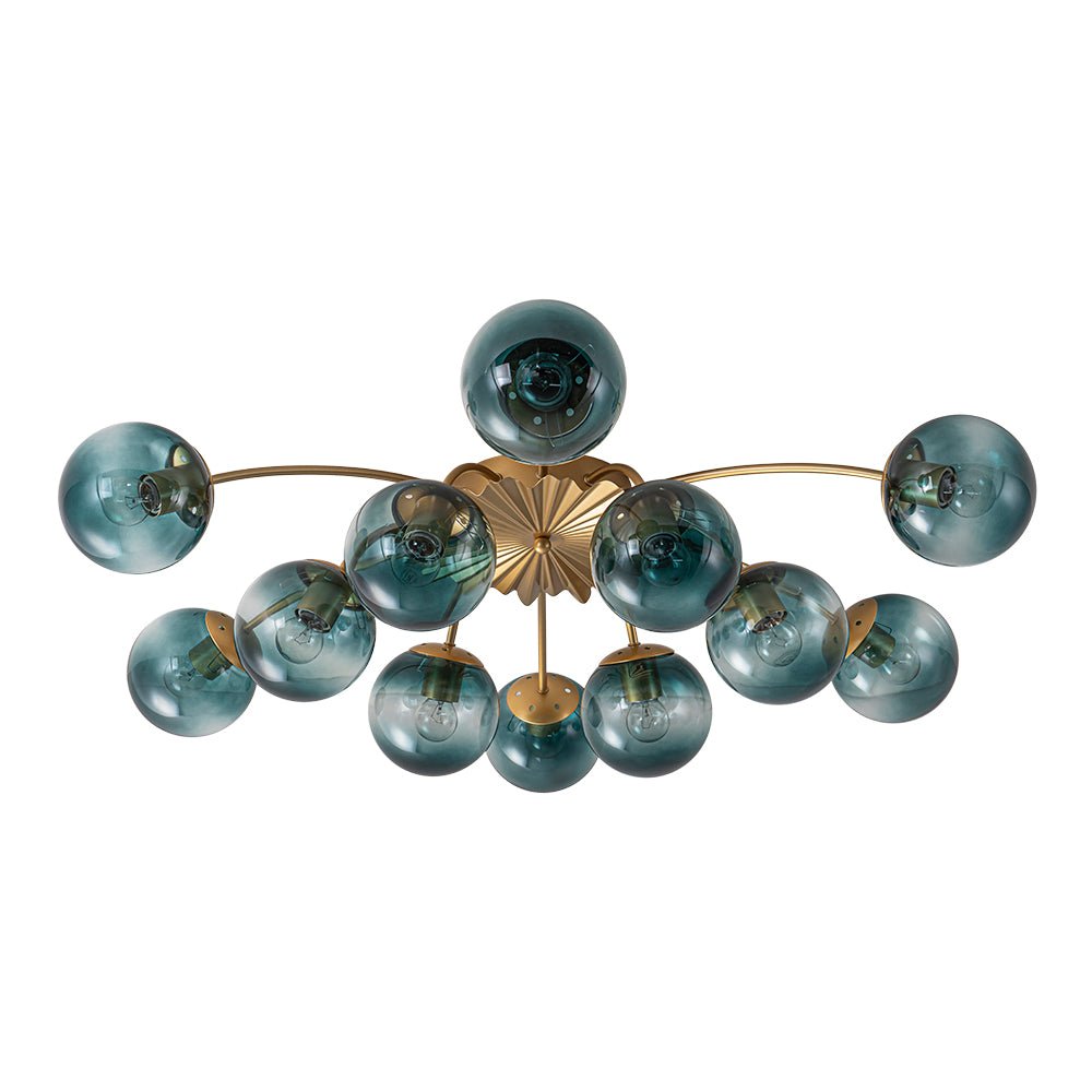 Glam Bloom 12-Light Blue Glass Bubble Semi Flush Chandelier