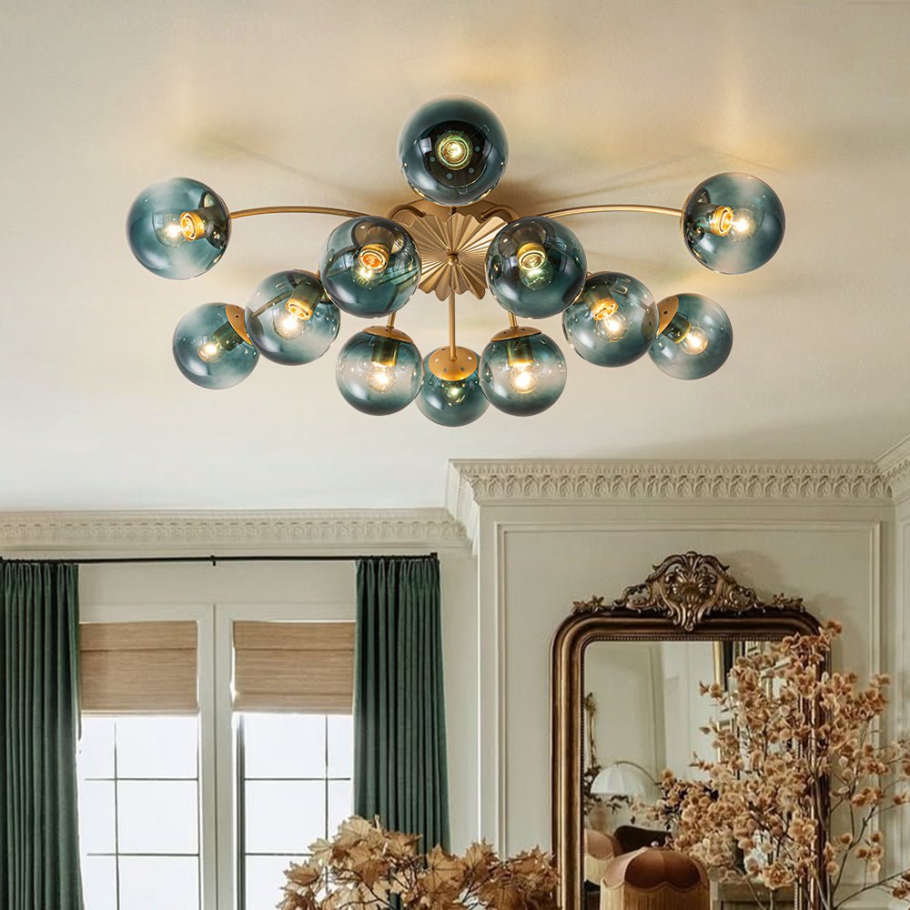 Glam Bloom 12-Light Blue Glass Bubble Semi Flush Chandelier