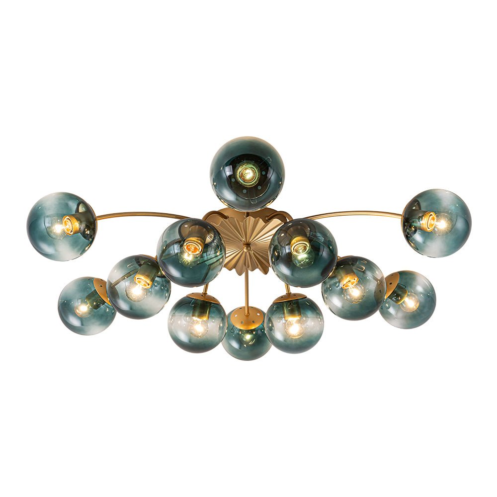 Glam Bloom 12-Light Blue Glass Bubble Semi Flush Chandelier