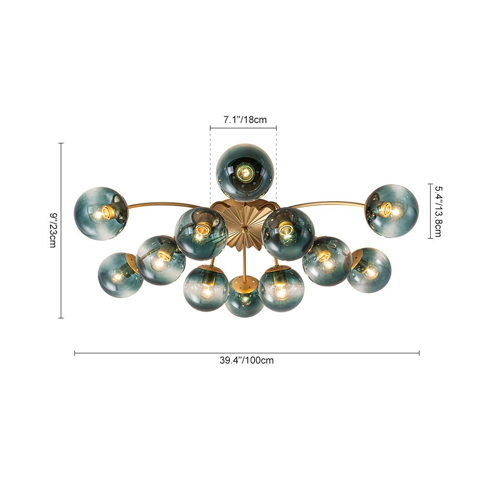 Glam Bloom 12-Light Blue Glass Bubble Semi Flush Chandelier