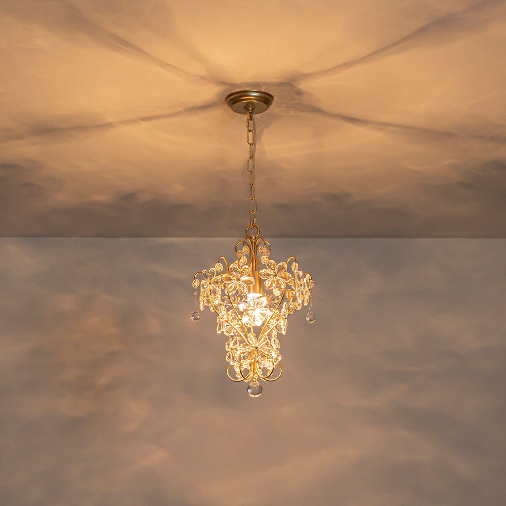 Glam Bloom Floral Crystal Accented Cage Pendant Light