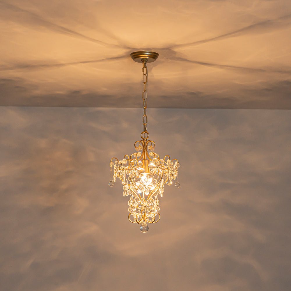 Glam Bloom Floral Crystal Accented Cage Pendant Light
