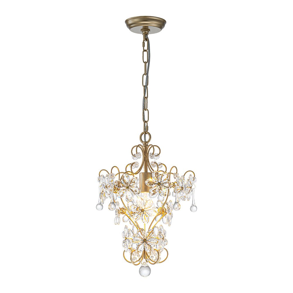 Glam Bloom Floral Crystal Accented Cage Pendant Light