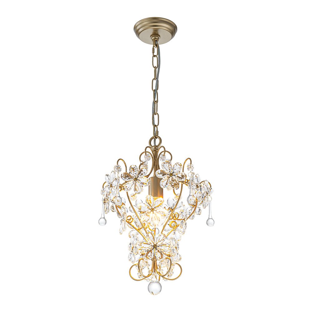 Glam Bloom Floral Crystal Accented Cage Pendant Light