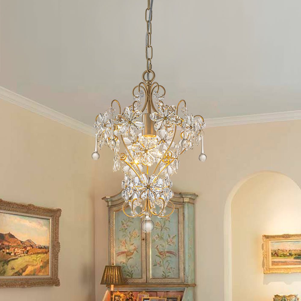 Glam Bloom Floral Crystal Accented Cage Pendant Light