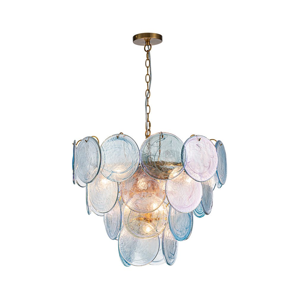 Glam Blue Iridescent Swirl Glass Round Tiered Chandelier