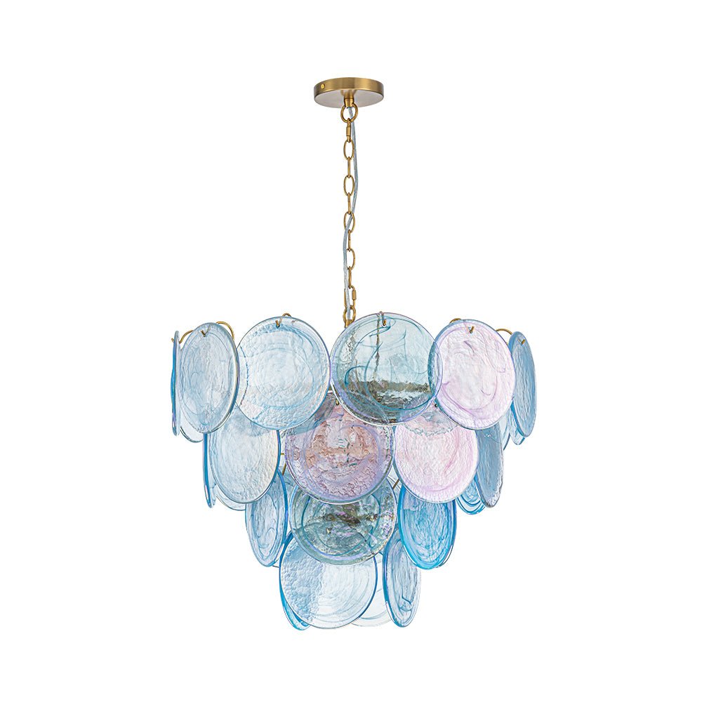 Glam Blue Iridescent Swirl Glass Round Tiered Chandelier