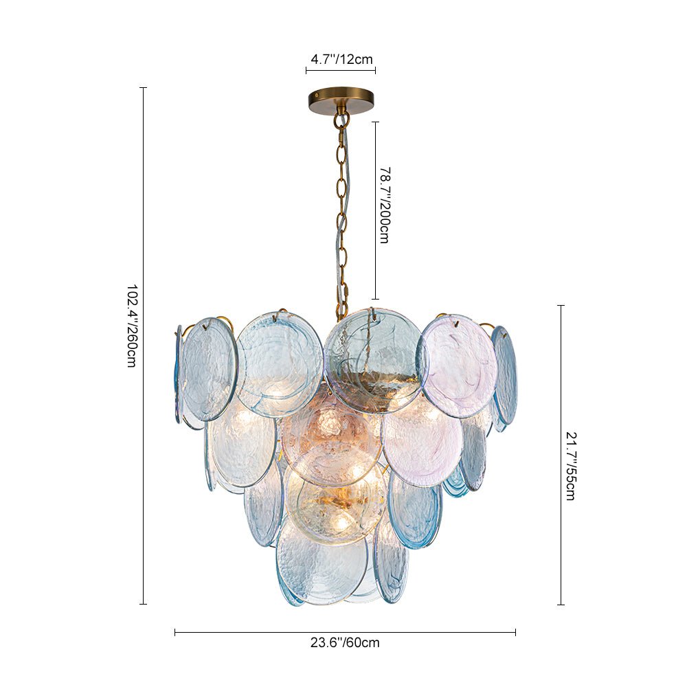 Glam Blue Iridescent Swirl Glass Round Tiered Chandelier