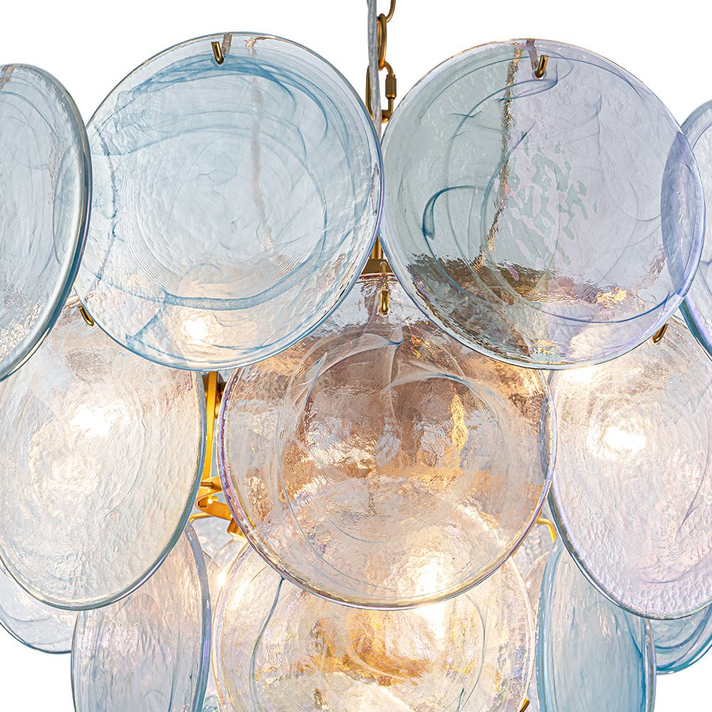 Glam Blue Iridescent Swirl Glass Round Tiered Chandelier