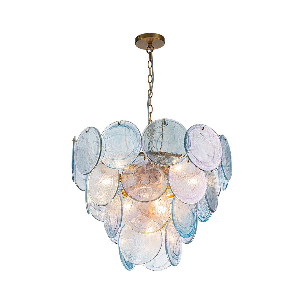 Glam Blue Iridescent Swirl Glass Round Tiered Chandelier