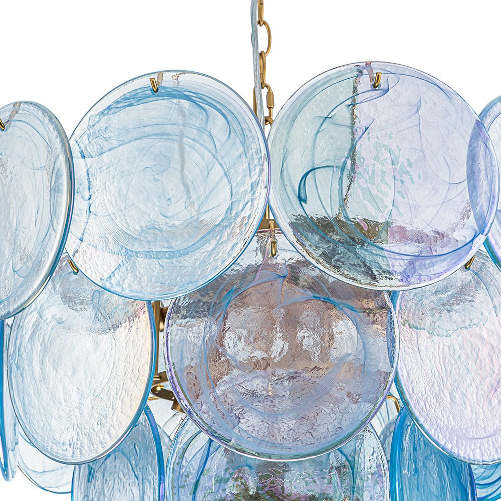 Glam Blue Iridescent Swirl Glass Round Tiered Chandelier
