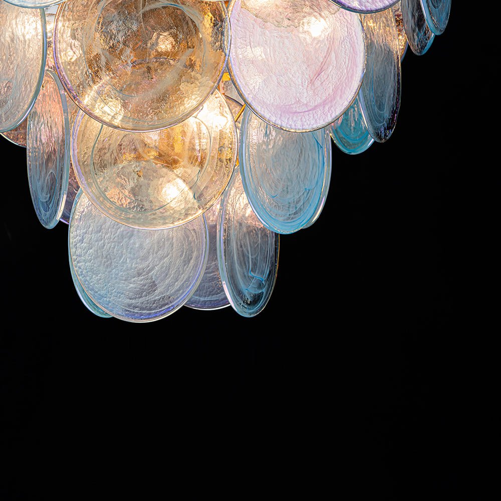 Glam Blue Iridescent Swirl Glass Round Tiered Chandelier