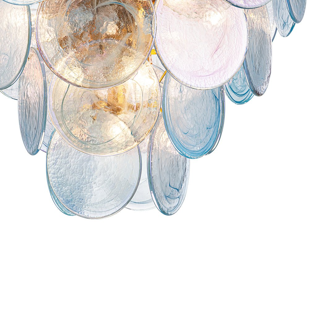 Glam Blue Iridescent Swirl Glass Round Tiered Chandelier