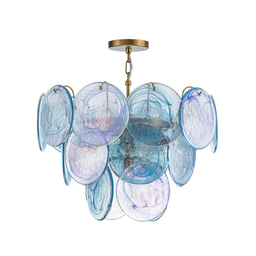 Glam Blue Iridescent Swirl Glass Round Tiered Chandelier