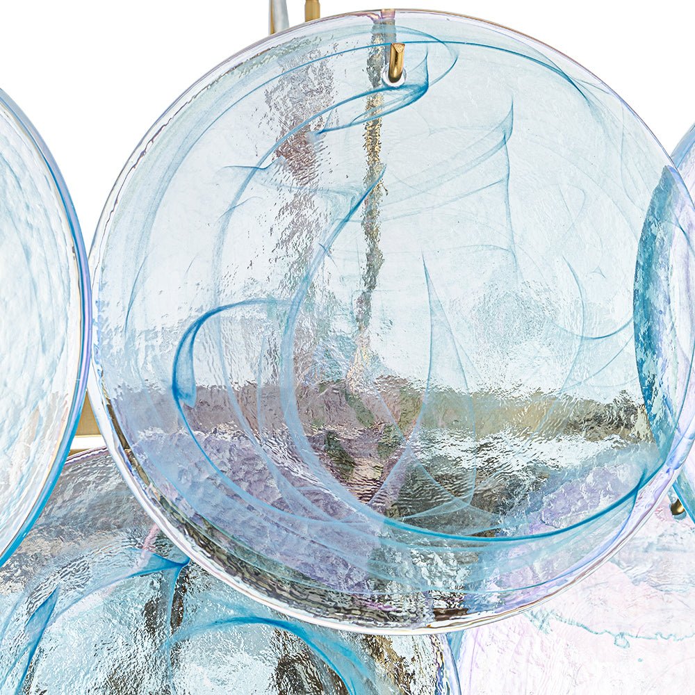 Glam Blue Iridescent Swirl Glass Round Tiered Chandelier