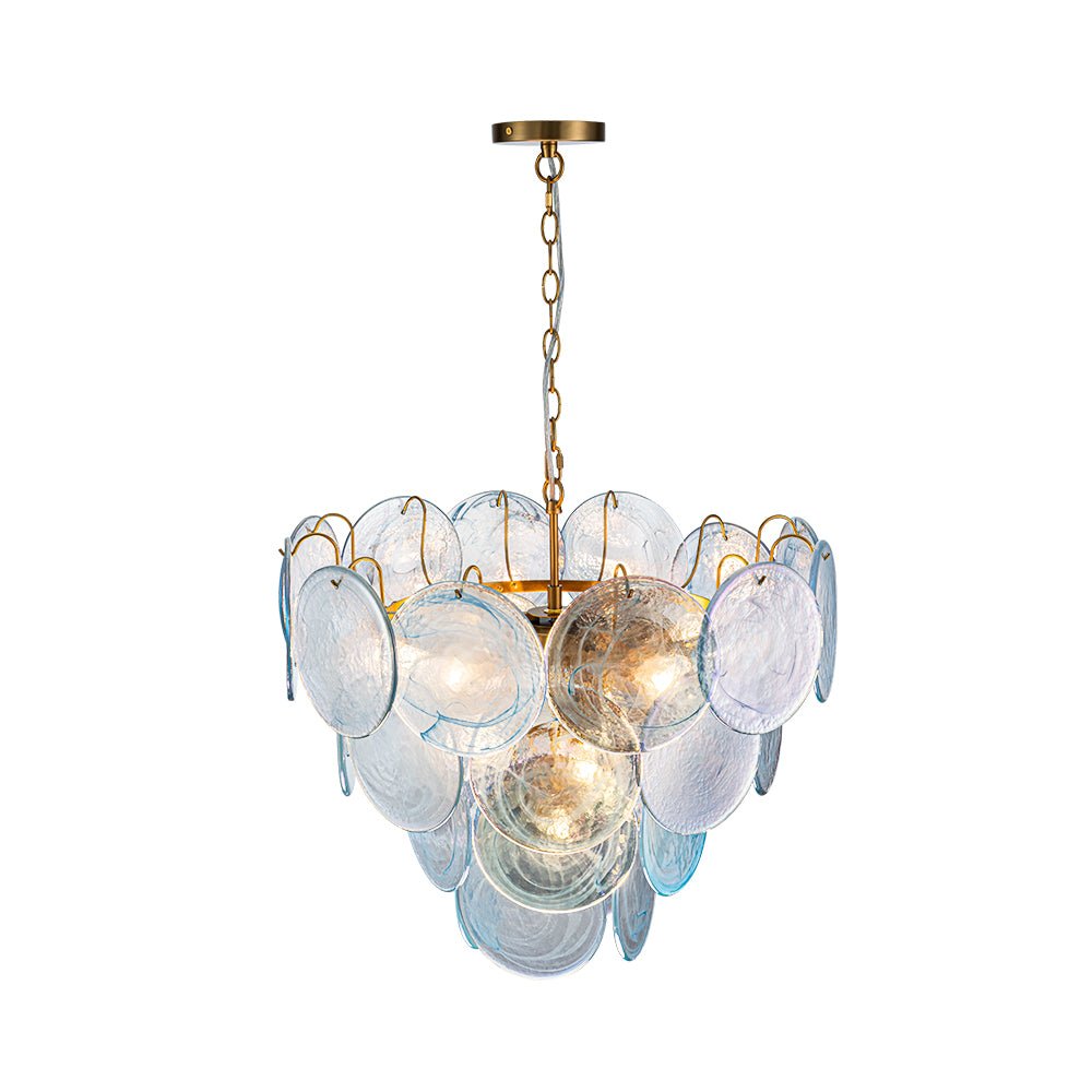 Glam Blue Iridescent Swirl Glass Round Tiered Chandelier
