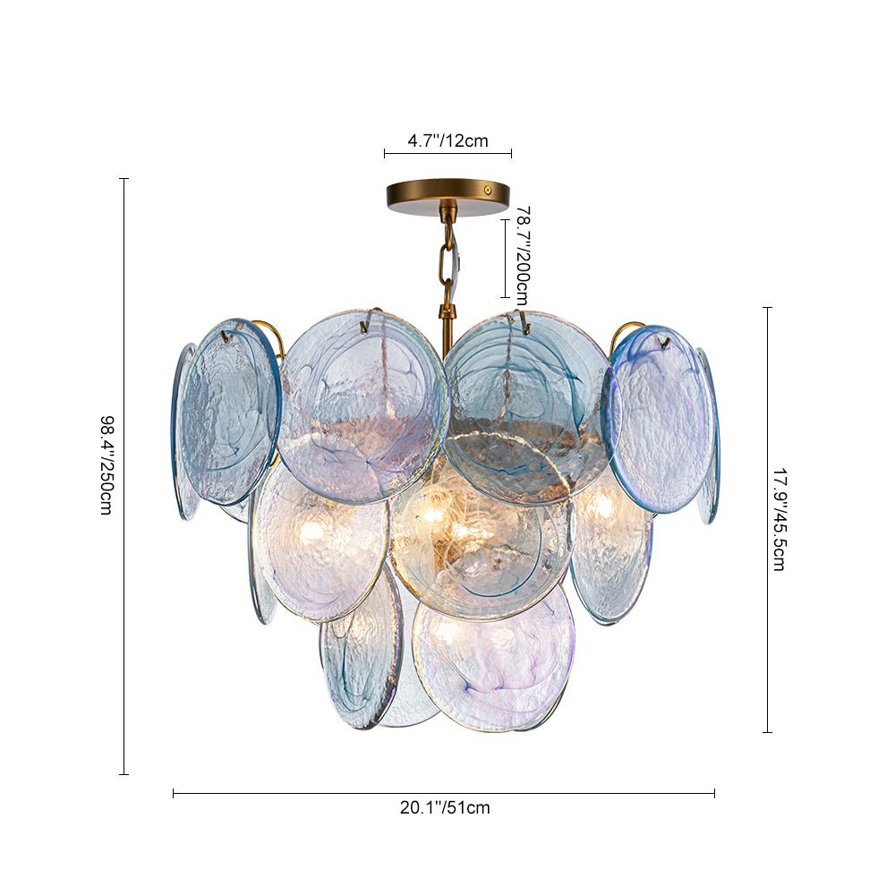 Glam Blue Iridescent Swirl Glass Round Tiered Chandelier