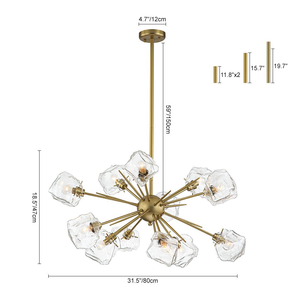 Glam Brass 12-Light Frozen Ice Style Sputnik Chandelier