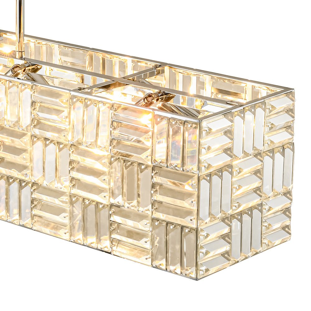 Glam Chrome Dazzle Crystal Rectangle Cage Island Chandelier
