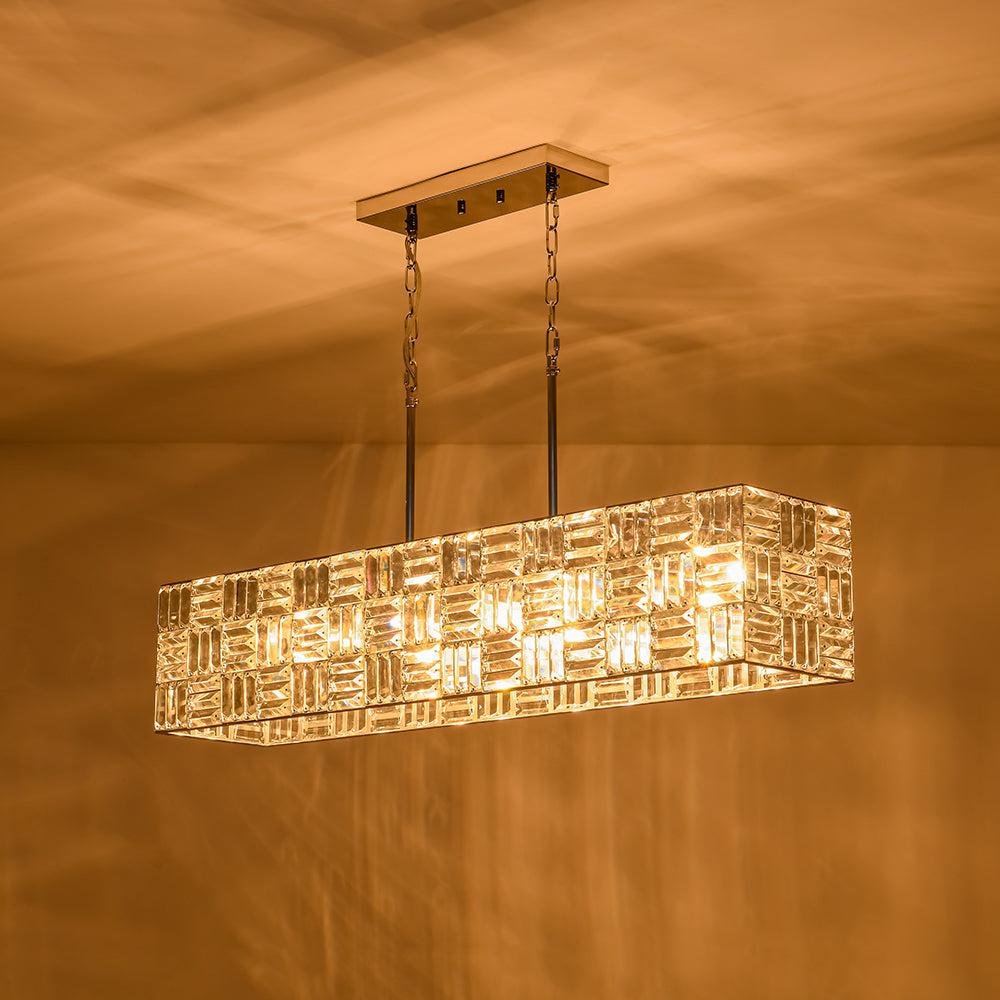 Glam Chrome Dazzle Crystal Rectangle Cage Island Chandelier