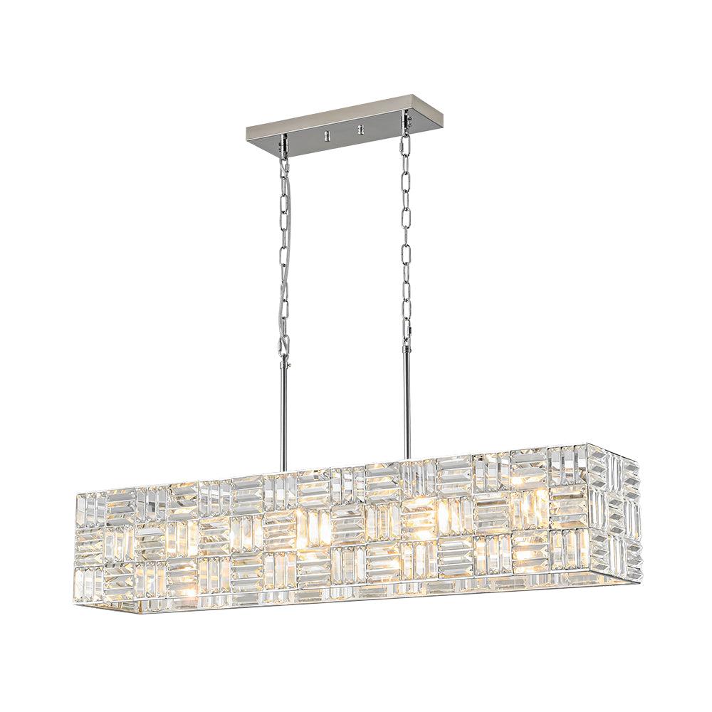 Glam Chrome Dazzle Crystal Rectangle Cage Island Chandelier