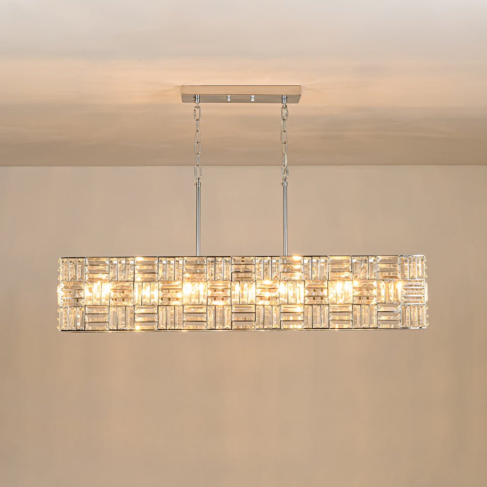 Glam Chrome Dazzle Crystal Rectangle Cage Island Chandelier