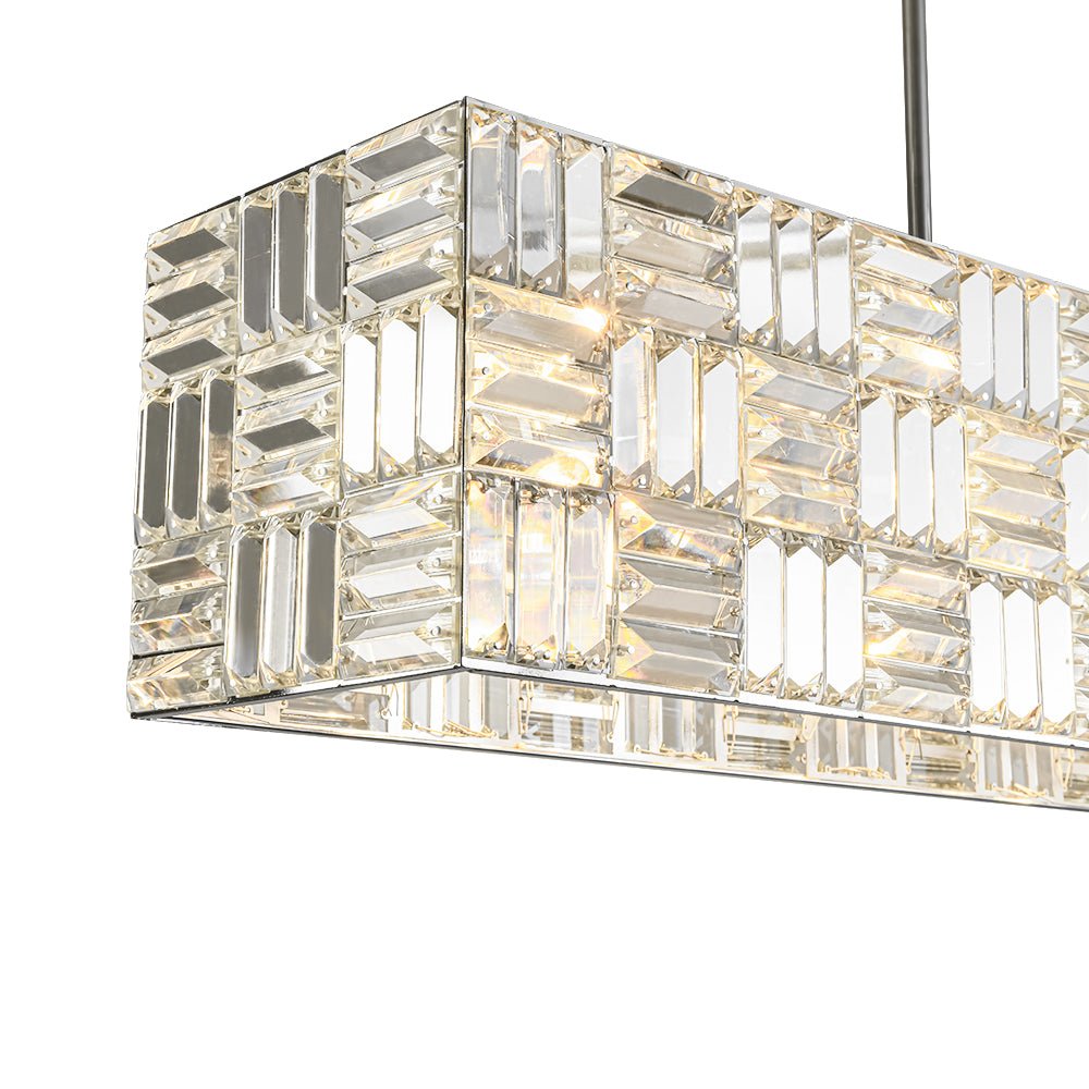 Glam Chrome Dazzle Crystal Rectangle Cage Island Chandelier