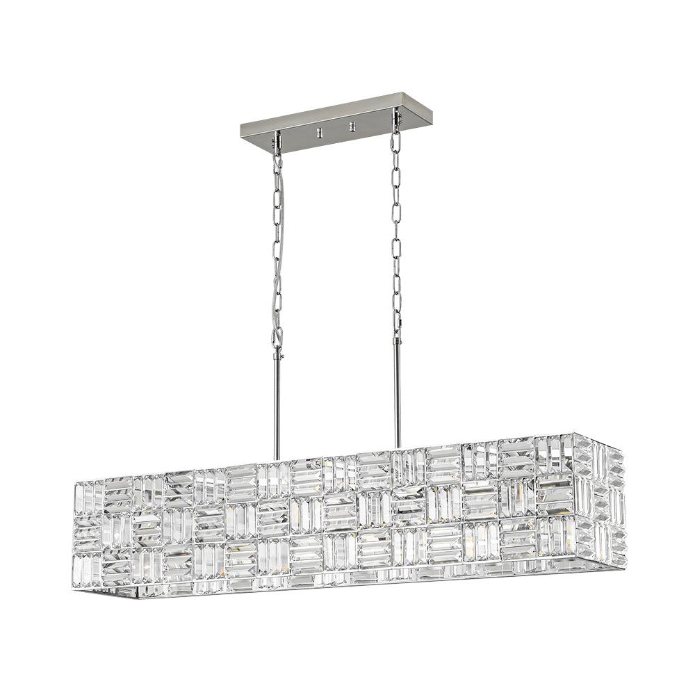 Glam Chrome Dazzle Crystal Rectangle Cage Island Chandelier