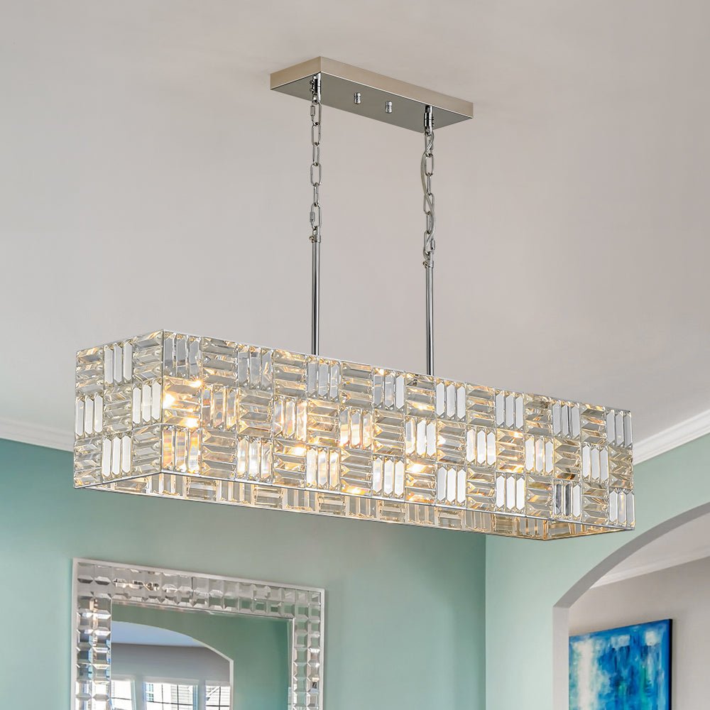 Glam Chrome Dazzle Crystal Rectangle Cage Island Chandelier