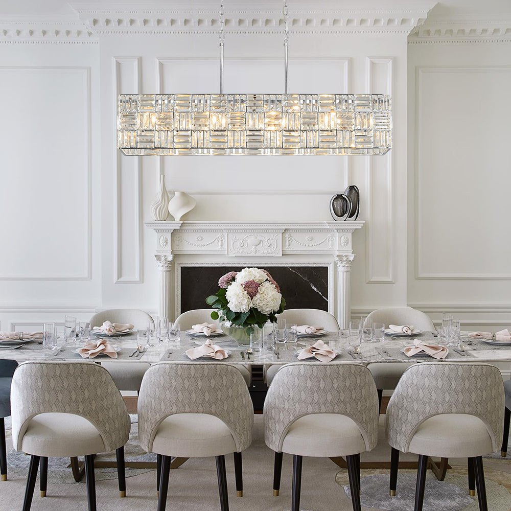 Glam Chrome Dazzle Crystal Rectangle Cage Island Chandelier