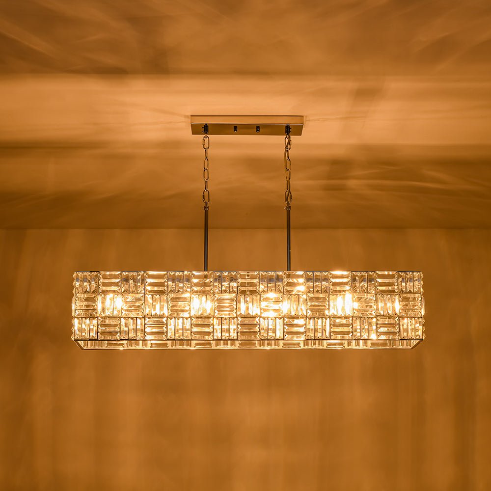 Glam Chrome Dazzle Crystal Rectangle Cage Island Chandelier