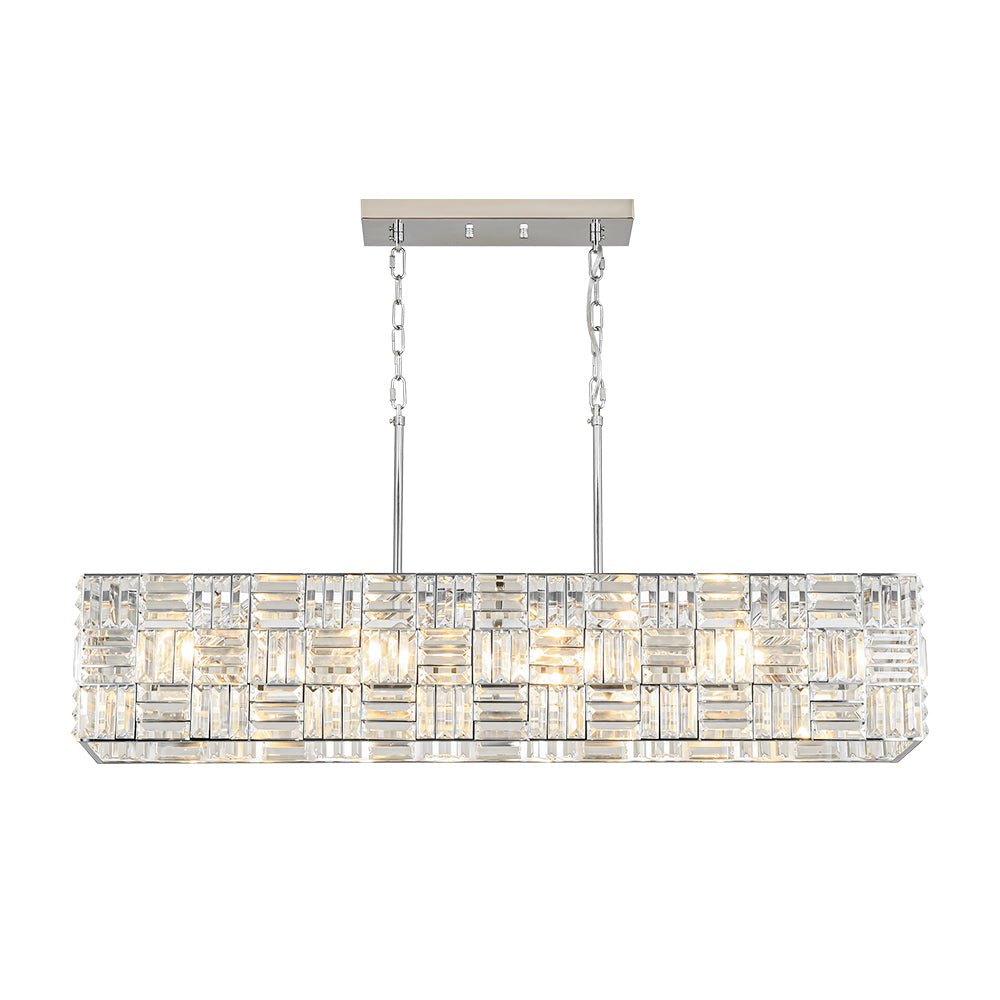 Glam Chrome Dazzle Crystal Rectangle Cage Island Chandelier