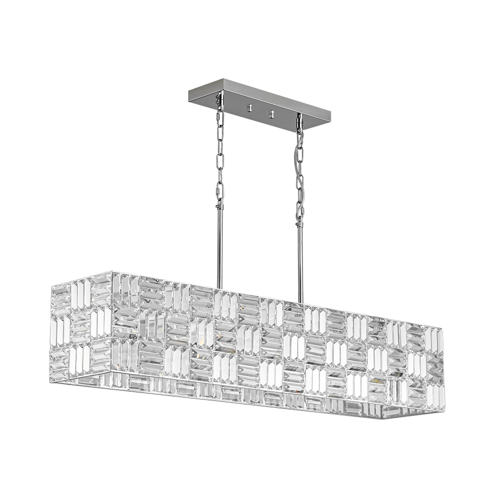 Glam Chrome Dazzle Crystal Rectangle Cage Island Chandelier