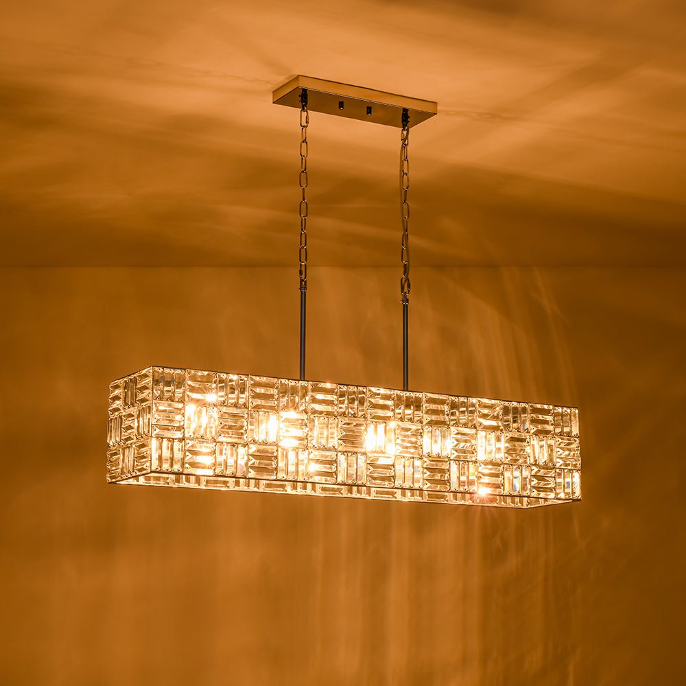 Glam Chrome Dazzle Crystal Rectangle Cage Island Chandelier