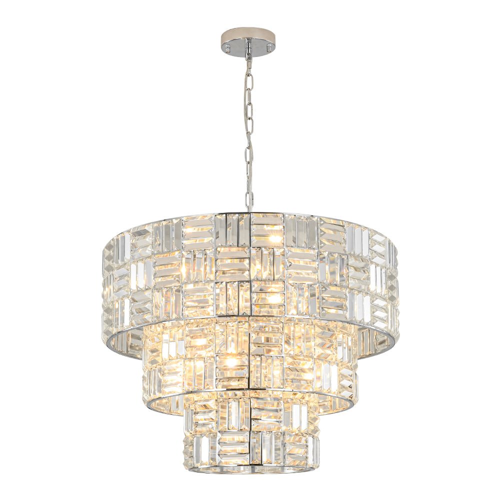 Glam Chrome Spark Cut Crystal Tiered Round Chandelier