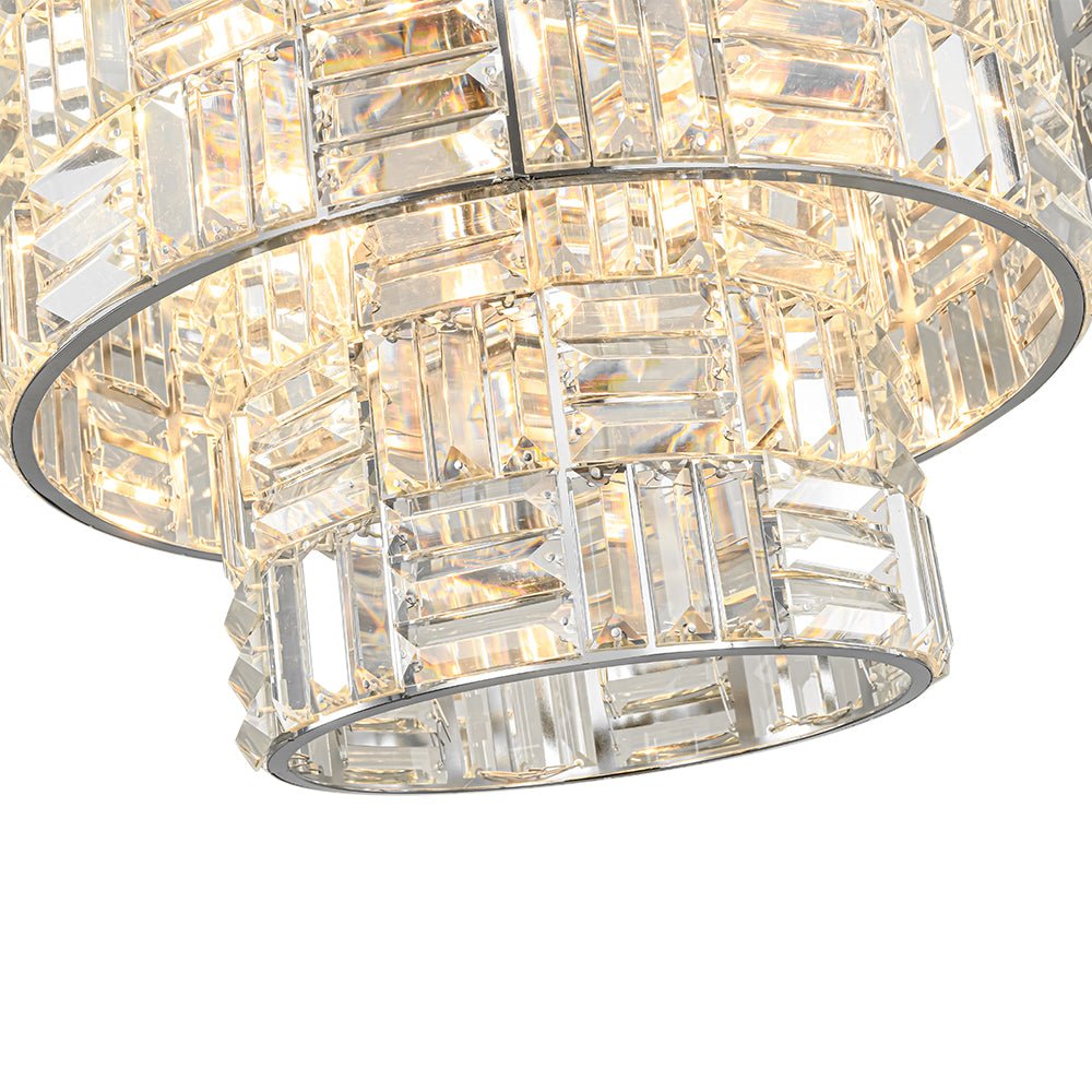 Glam Chrome Spark Cut Crystal Tiered Round Chandelier