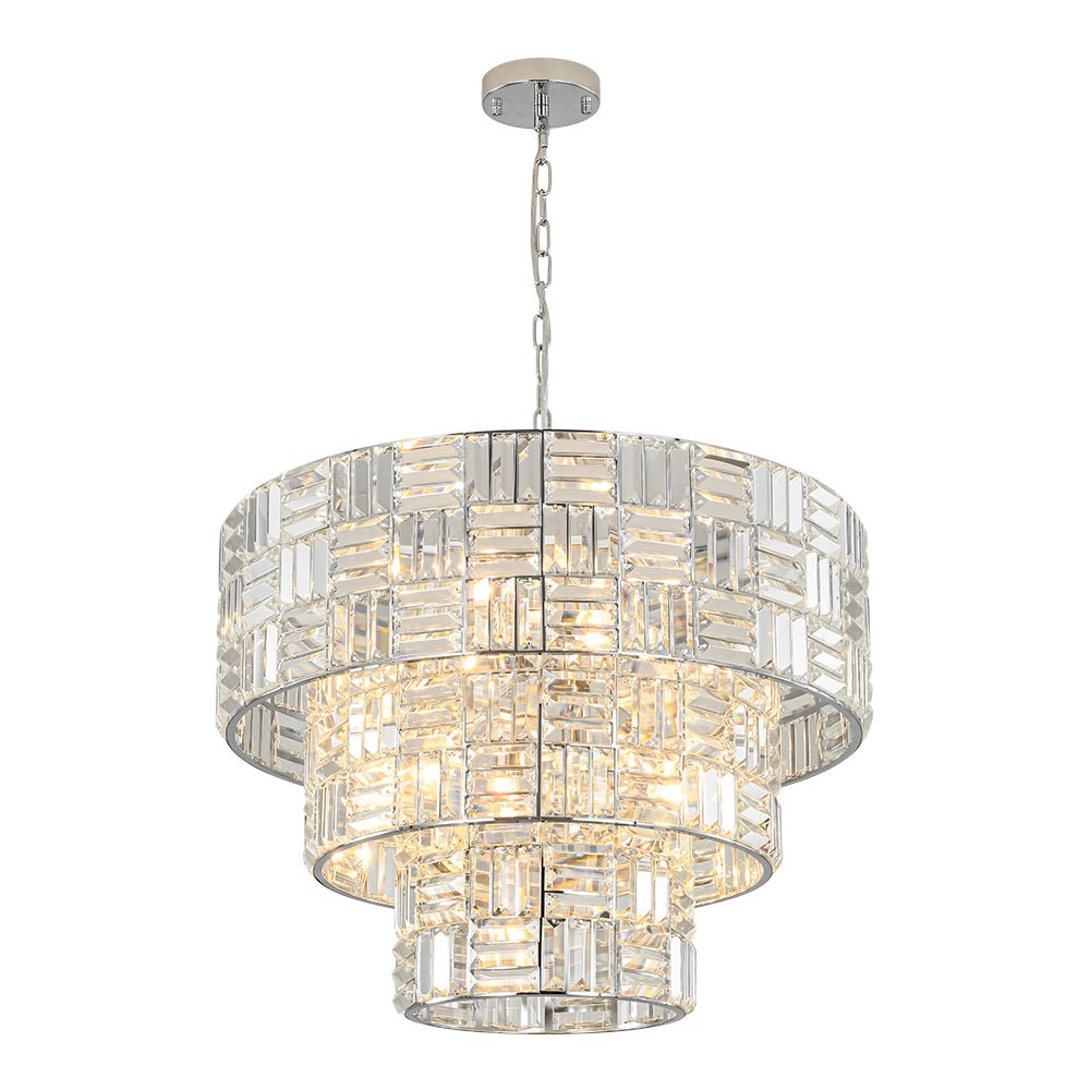 Glam Chrome Spark Cut Crystal Tiered Round Chandelier