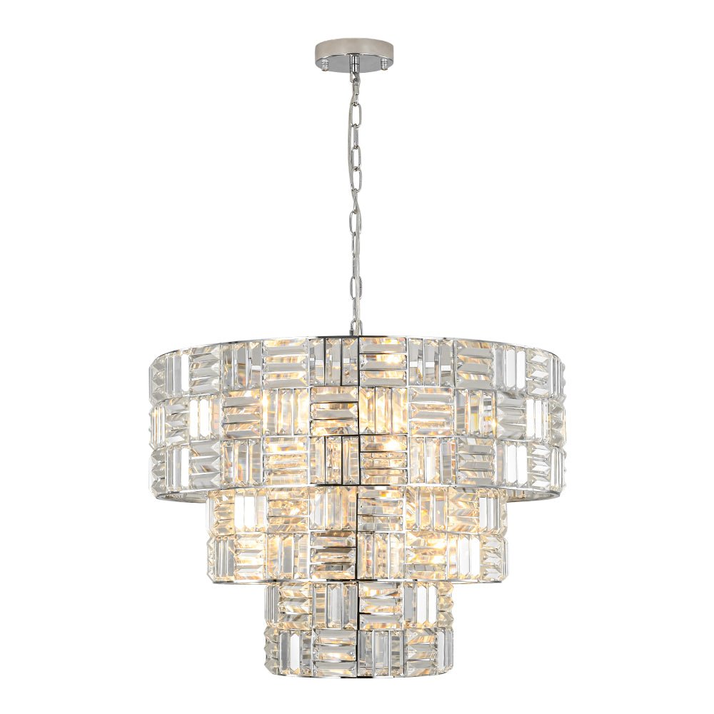 Glam Chrome Spark Cut Crystal Tiered Round Chandelier